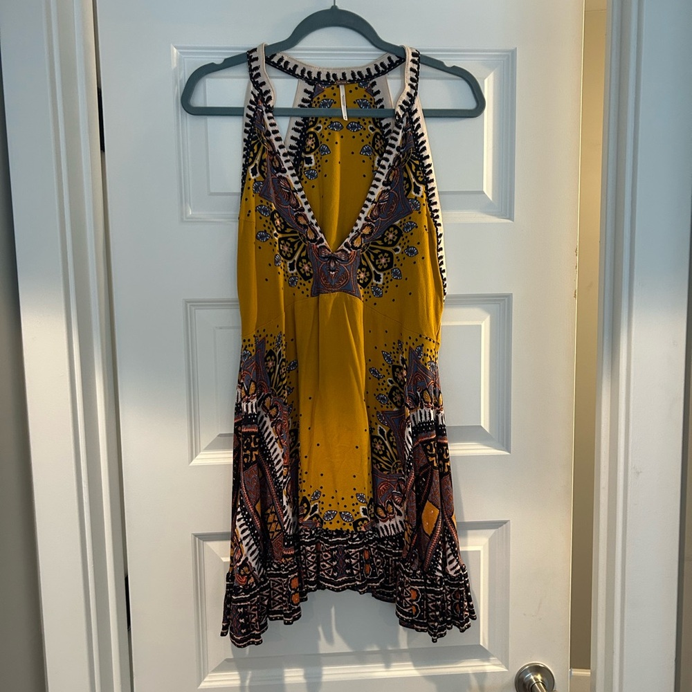 Free People Yellow and Purple Mini Dress